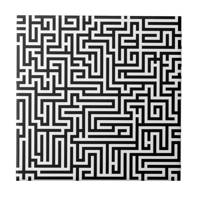 Azulejo De Cerâmica Black & White Labyrinth Maze Pattern (Frente)