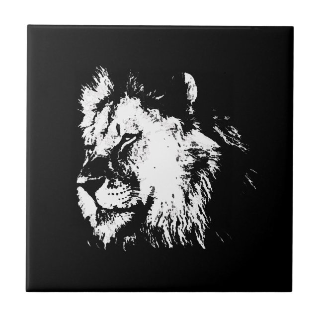 Azulejo De Cerâmica Black White Lion - Animal Pop Art (Frente)