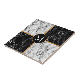 Azulejo de cerâmica Black White Marble Personaliza