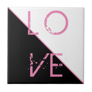 Azulejo De Cerâmica Black White Pink Love Abstrato Art