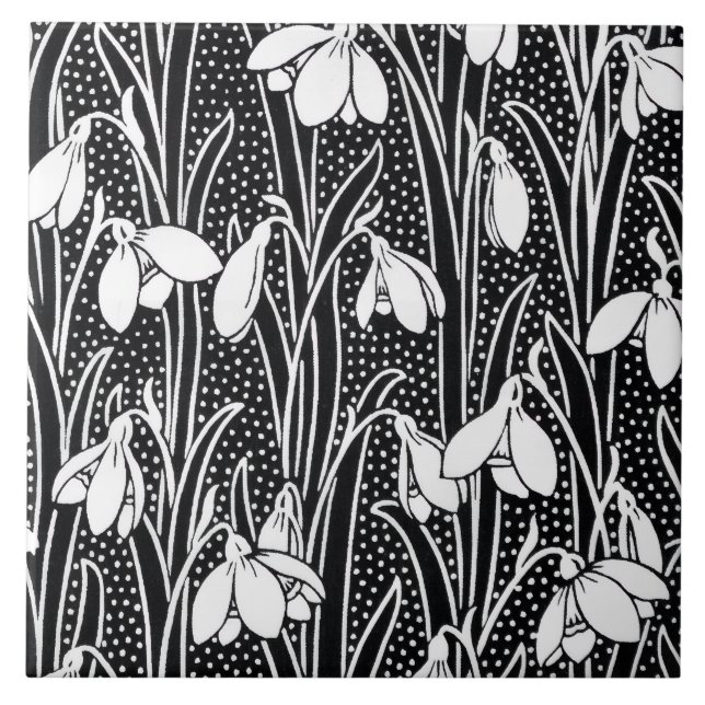 Azulejo De Cerâmica Black & White Snowdrop Pattern  (Frente)