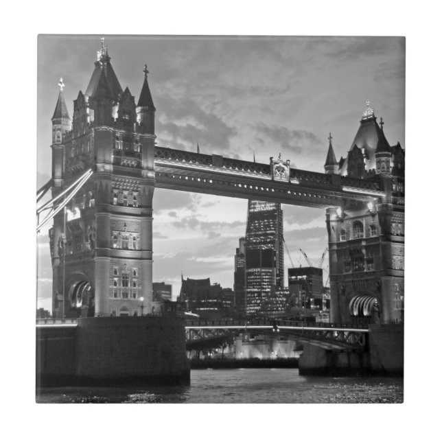 Azulejo De Cerâmica Black White Tower Bridge UK Viagem (Frente)