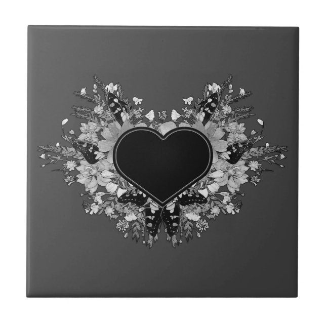 Azulejo De Cerâmica Black Wildflower Heart (Frente)