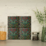 Azulejo De Cerâmica Blackthorn Wildflower Pattern William Morris<br><div class="desc">Esse azulejo cerâmico decorativo apresenta o padrão Blackthorn,  projetado em 1892 por William Morris & Co. Morris foi um artista britânico significativo do movimento Artes e Artesanatos,  conhecido por seus intrincados designs de flores e vinha. Vários florais se posicionam sobre um fundo escuro.</div>