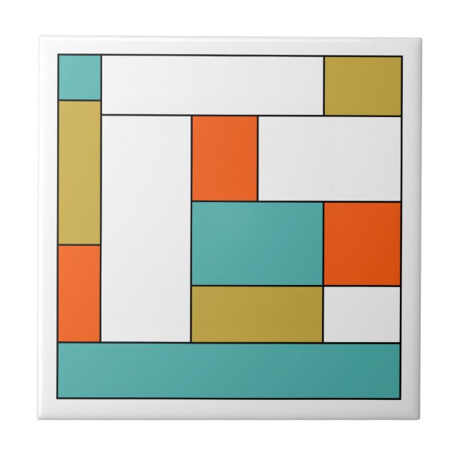 Azulejo De Cerâmica Bloco de Cor Dourada Laranja Azul Aqua (Frente)