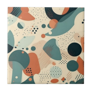 Azulejo De Cerâmica Bloco de Cores Abstratas Memphis Azul Laranja Verd