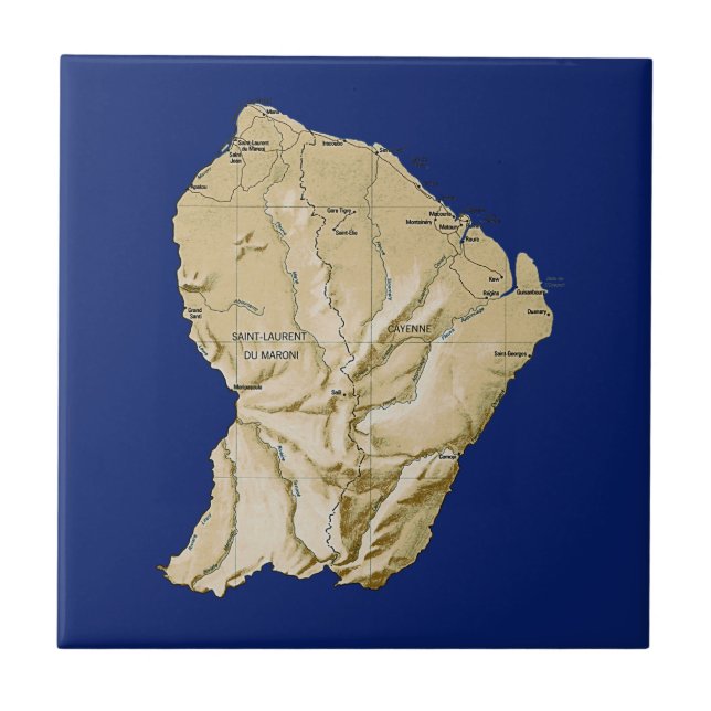 Azulejo De Cerâmica Bloco de Mapa da Guiana Francesa (Frente)