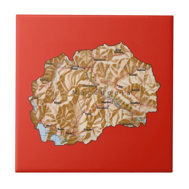 Azulejo De Cerâmica Bloco de Mapa da Macedônia do Norte (Frente)