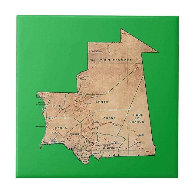 Azulejo De Cerâmica Bloco de Mapa da Mauritânia (Frente)