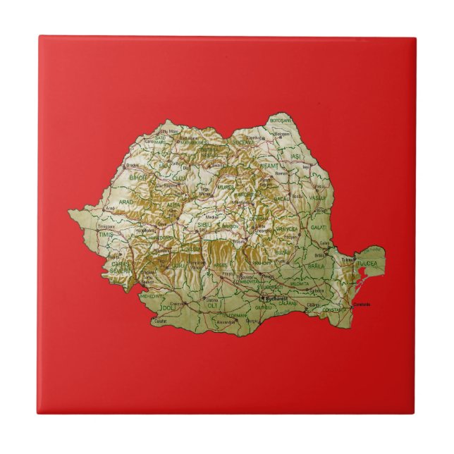 Azulejo De Cerâmica Bloco de Mapa da Roménia (Frente)