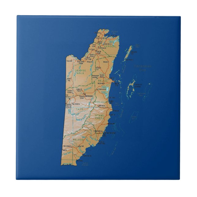 Azulejo De Cerâmica Bloco de Mapa de Belize (Frente)
