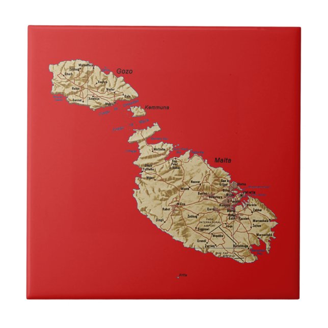 Azulejo De Cerâmica Bloco de Mapa de Malta (Frente)