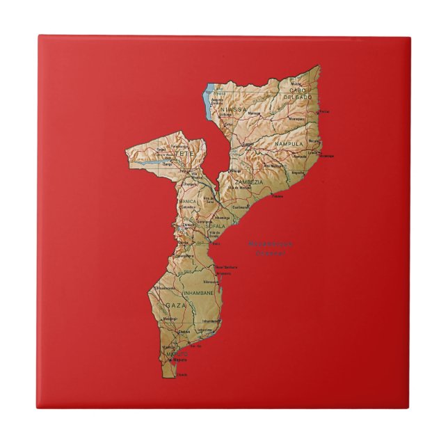Azulejo De Cerâmica Bloco de Mapa de Moçambique (Frente)