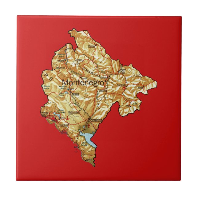 Azulejo De Cerâmica Bloco de Mapa de Montenegro (Frente)