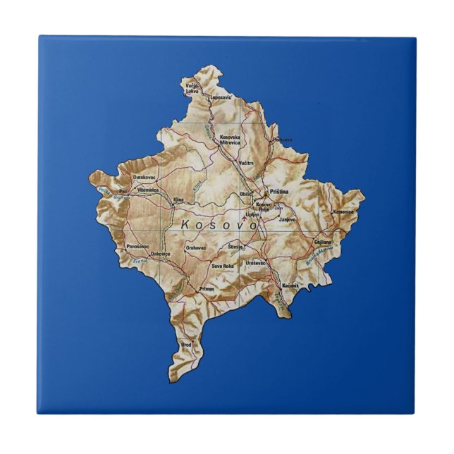 Azulejo De Cerâmica Bloco de Mapa do Kosovo (Frente)