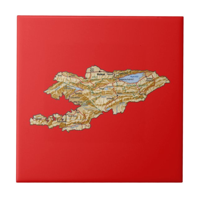 Azulejo De Cerâmica Bloco de Mapa do Quirguistão (Frente)