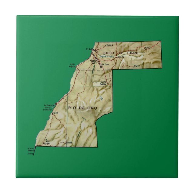 Azulejo De Cerâmica Bloco de Mapa do Saara Ocidental (Frente)