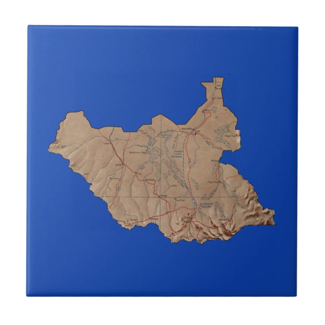 Azulejo De Cerâmica Bloco de Mapa do Sudão do Sul (Frente)