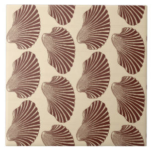 Azulejo De Cerâmica Bloco de Shell Scallop Impressão, Castanho e bege