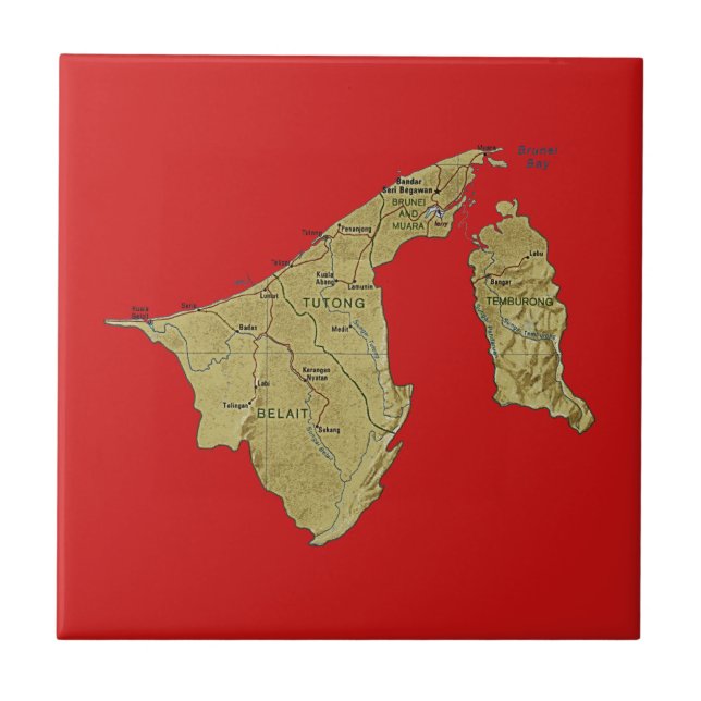 Azulejo De Cerâmica Bloco do Mapa de Brunei (Frente)