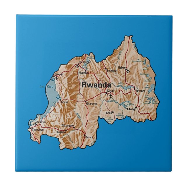 Azulejo De Cerâmica Bloco do Mapa de Ruanda (Frente)