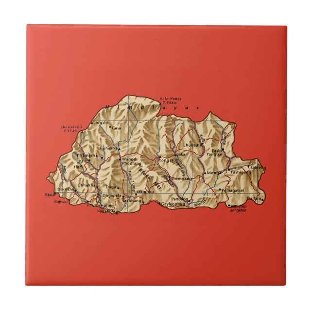 Azulejo De Cerâmica Bloco do Mapa do Butão (Frente)