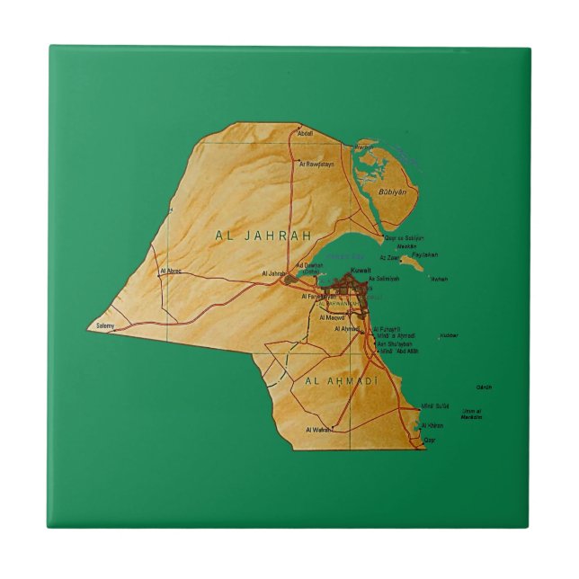 Azulejo De Cerâmica Bloco do Mapa do Kuwait (Frente)