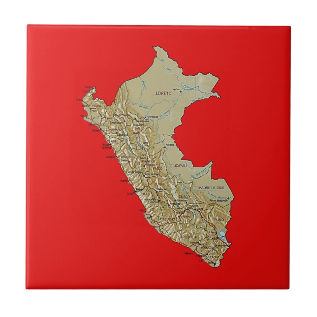 Azulejo De Cerâmica Bloco do Mapa do Peru (Frente)