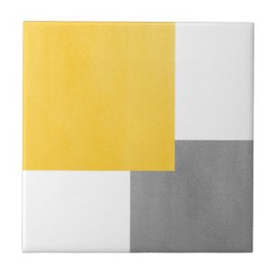 Azulejo De Cerâmica Bloco geométrico amarelo do cinza e o branco