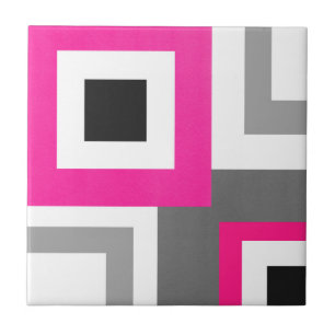Azulejo De Cerâmica Bloco geométrico branco preto cinzento do rosa