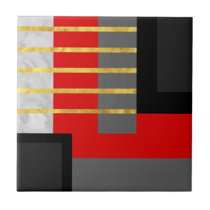 Azulejo De Cerâmica Bloco geométrico Dourado preto cinzento vermelho