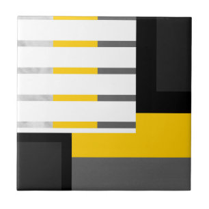 Azulejo De Cerâmica Bloco geométrico preto e branco cinzento amarelo
