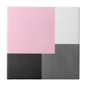 Azulejo De Cerâmica Bloco geométrico preto-e-rosa e branco