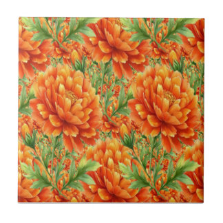 Azulejo De Cerâmica Blooms de Laranja Radiante