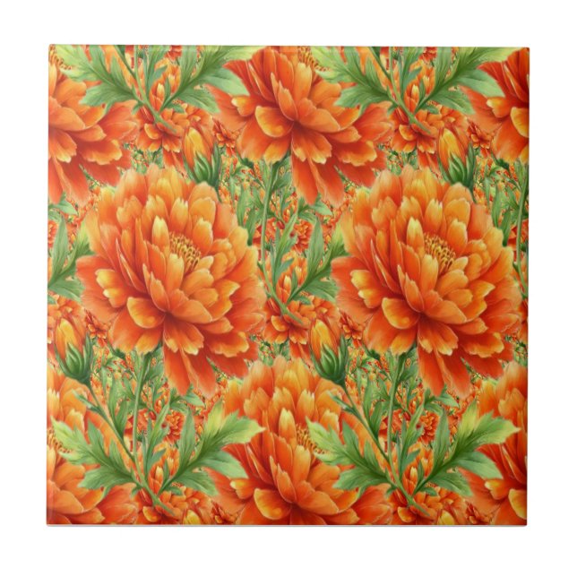 Azulejo De Cerâmica Blooms de Laranja Radiante (Frente)