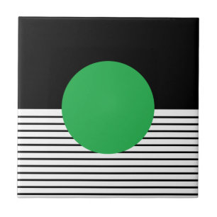 Azulejo De Cerâmica Bloqueio Branco Preto e Círculo Verde