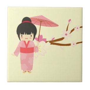 Azulejo De Cerâmica Blossom Geisha, uma cereja rosa-branca