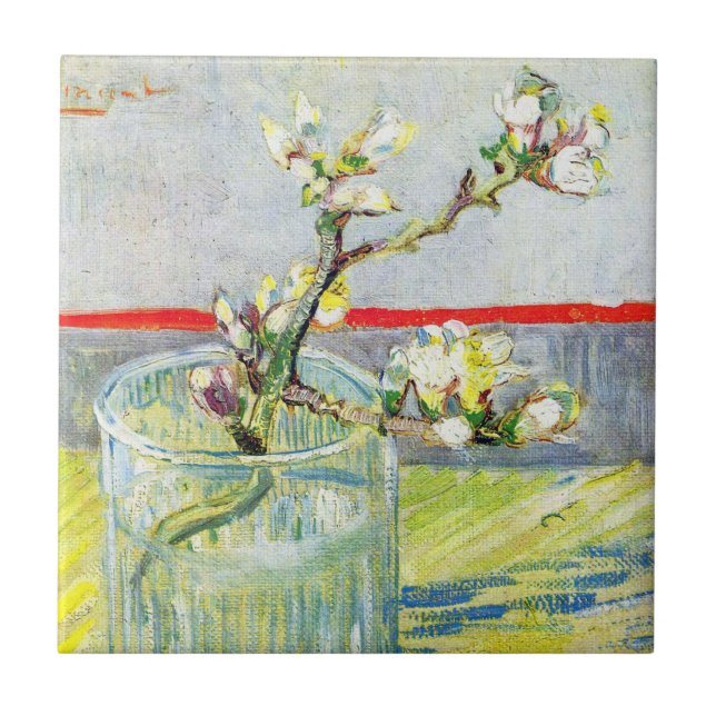 Azulejo De Cerâmica Blossoming Almond Branch por Vincent van Gogh (Frente)