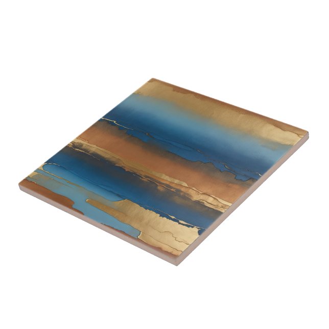 Azulejo De Cerâmica blue and bronze abstract (Lateral)