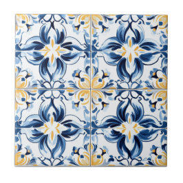 Azulejo De Cerâmica Blue and Gold Pattern Ceramic Tile