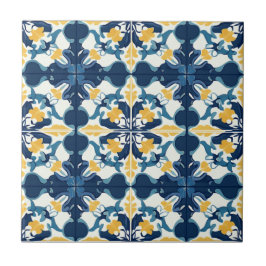Azulejo De Cerâmica Blue and Gold Pattern Ceramic Tile