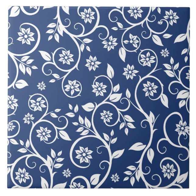 Azulejo De Cerâmica blue and white floral pattern  (Frente)