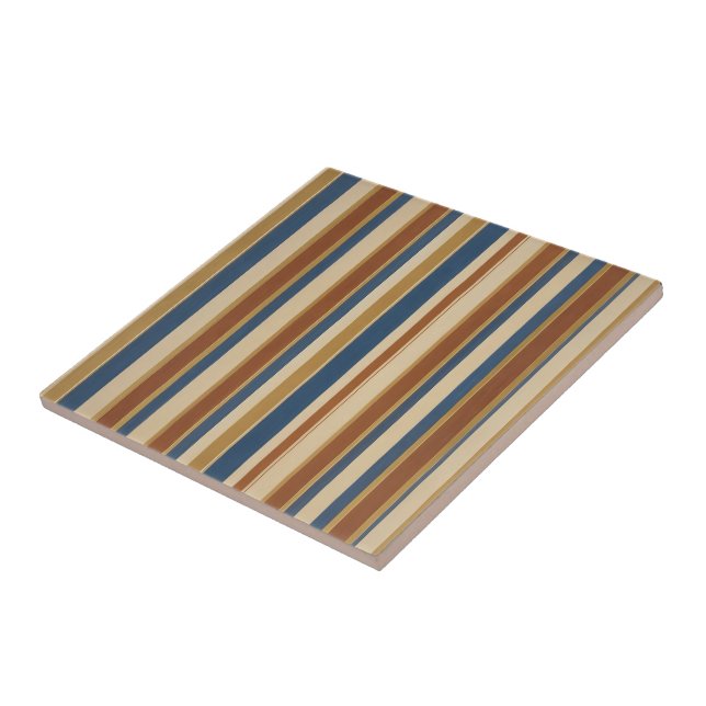 Azulejo De Cerâmica Blue beige gold and bronze stripes (Lateral)