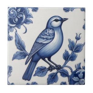 Azulejo De Cerâmica Blue Bird Delft Blue & White Asian Floral Bluebird