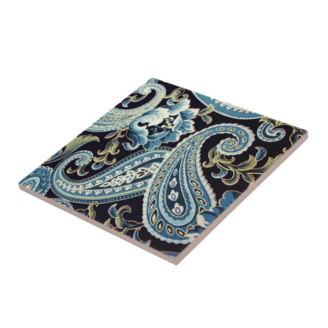 Azulejo De Cerâmica Blue Brown Vintage Paisley (Lateral)
