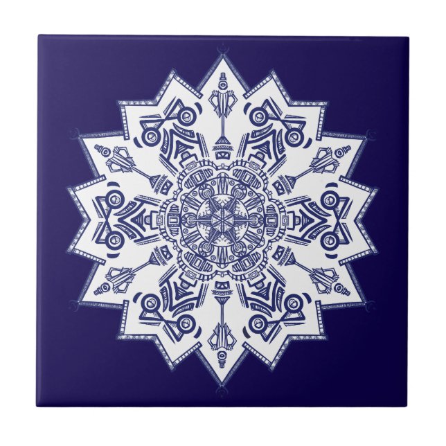 Azulejo De Cerâmica Blue China Mandela (Frente)