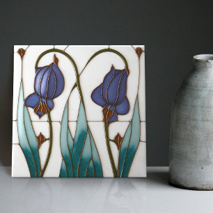 Azulejo De Cerâmica Blue Crocus Wall Decor Art Nouveau Art Deco