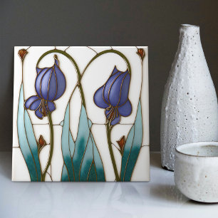 Azulejo De Cerâmica Blue Crocus Wall Decor Art Nouveau Art Deco
