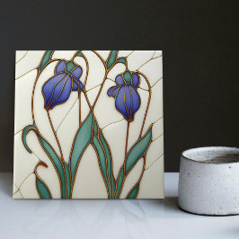 Azulejo De Cerâmica Blue Crocus Wall Decor Art Nouveau Art Deco Cerami