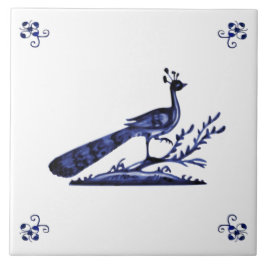 Azulejo De Cerâmica Blue Delft Peacock